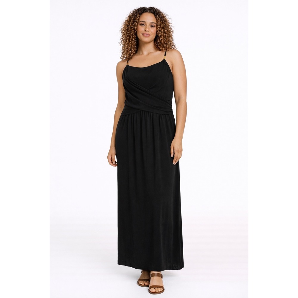 Lauren Ralph Lauren Black Maxi‎ Dress with Goldtone Accent Pieces 10